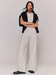 MUSERA Quần ống rộng phối dây rút đan chấm bi chỉ dành cho dịp Giáng sinh, đi chơi, mùa thu, mùa thu, đêm hẹn hò, mùa đông, ấm cúng - Màu be - Xem 1