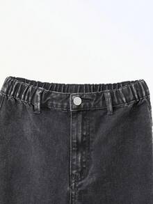 Tween Girls Casual Basic Comfortable Elegant Fresh Wide Leg Loose Fit Pure White Jeans Black Baggy Jeans Grey Baggy Jeans - Black - View 6