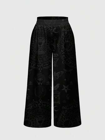 Goth Pantaloni larghi e morbidi con stampe di ispirazione gotica di foresta misteriosa, costellazioni, stelle, lune, teschi, falene e corvi per taglie forti
