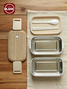 Madebyblanc 1PC 木纹单层和双层饭盒，容量大，适合上班族女生，男生，学生加热微波炉饭盒。 - 彩色 - 查看 7