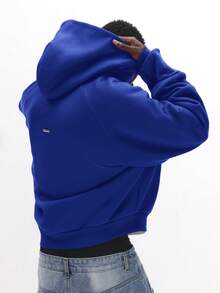 SUMWON Varsity Style Zip-Up Hoodie With Number 03 Print And Script Embroidery For Casual Streetwear - Royal Blue - View 2