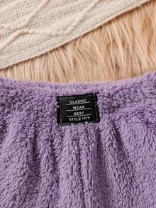 SHEIN Playful Pals 女婴秋冬三件套：翻领工装外套、纯色背心和长裤，适合户外日常穿着。女婴冬季套装，女婴紫色套装，女婴服装，紫色两件套冬季毛绒服装 - 彩色 - 查看 7