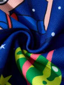 Blippi X SHEIN Young Boy Cartoon Graphic Contrast Trim Loose Fit Drop Shoulder Zip-Up Coat, Autumn/Winter - Blue - View 7