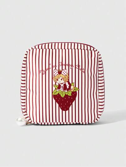 Kawaii Fashionable Cartoon Vintage Girl Thicker And Portable Cosmetic Bag With Large Capacity, Small Square Bag 442464