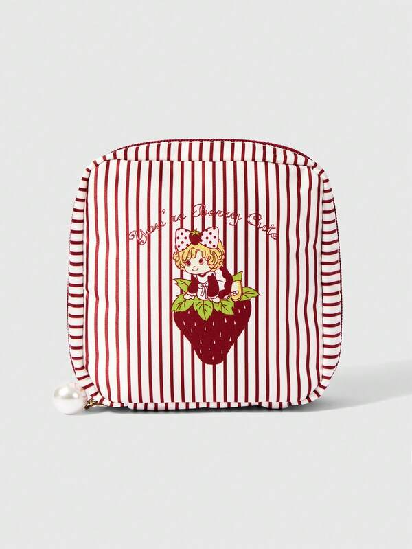 ROMWE Kawaii Borsa cosmetica alla moda, vintage, a tema cartone animato, con maggiore spessore e capacità, borsa quadrata piccola 442464