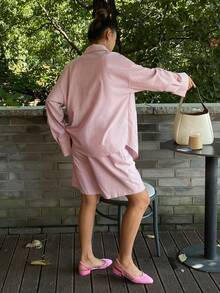 DAZY Women's Collared Cardigan And Cropped Casual Urban 2 Pieces Set - Pink - View 6