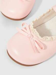 ROMWE Kawaii Women's Brown Loafers, Closed Toe Mary Jane Flats, Bow Lace Lolita Ballet Flat Shoes - Pink - View 5