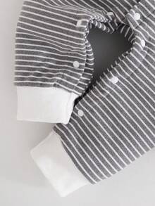 3pcs Baby Boy Autumn Winter Set,Cute Panda Plush Vest,Grey Striped Jumpsuit,Ear Hat,New Born Clothes,Unisex White Outfit,Matching Family - Grey - View 4