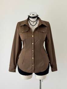 Sunspun Modisches Slim Fit Langarm Casual Utility Goth Große Größen Damenhemd