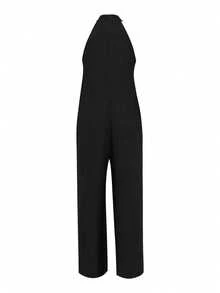 适合年轻女性的无袖荷叶边优雅连体裤 - 黑色 - 查看 2