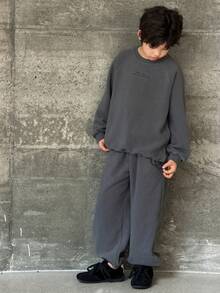 DAZY 青少年男孩标语印花插肩长袖运动衫和裤子休闲宽松套装，秋冬