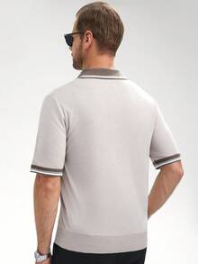 Calvornis Maglione casual a maniche corte da uomo, in maglia, con blocchi di colore e patchwork - Beige - Visualizzare 4
