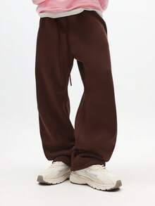 SUMWON Straight Fit Brown Sweatpants With Minimal Logo Branding For Casual Winter Comfort Plain - Black - View 5