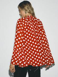 ATUI Studio Áo sơ mi dài tay nữ tay rộng, bèo nhún và chi tiết ren, được trang trí bằng các chi tiết thêu thanh lịch, cổ điển và lãng mạn, Áo sơ mi dài tay chấm bi tay rộng và bèo nhún, thích hợp cho phụ nữ mặc vào mùa thu và mùa đông. - Đỏ - Xem 5