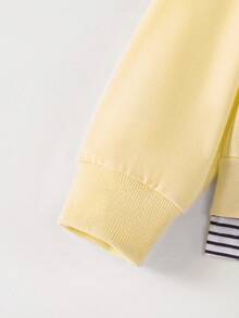 2pcs/Set Girls Embroidered Floral Casual Hooded Sweatshirt - Yellow - View 6