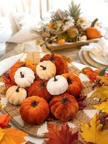 6 Pieces Faux Velvet Foam Fabric Pumpkin Decorations, Autumn Home Pumpkin Decorations, Assorted Velvet Pumpkins Fake Pumpkins, Artificial Autumn Tabletop Decorations, Reusable Thanksgiving, Autumn Table Centerpieces, Velvet Craft Pumpkins, Suitable For Autumn Home Farmhouse Harvest Thanksgiving Decorations, Table Centerpieces, Halloween Decorations, Christmas Decorations