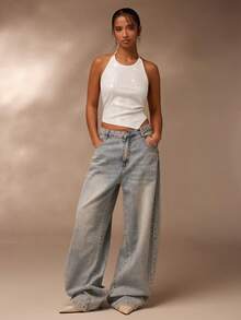 Glamine 女士性感不对称亮片圣诞吊带背心，闪亮上衣，适合夜店派对、节日派对服装 - 銀色 - 查看 7