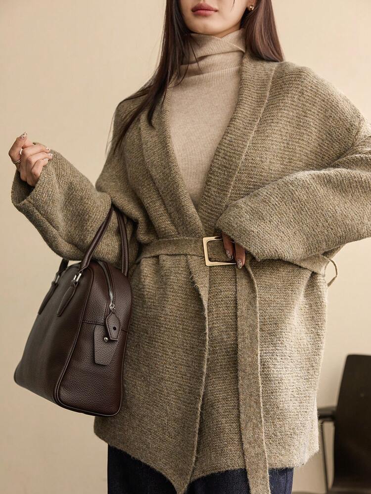 Women's Elegant Cardigan Sweater, Casual Business Style, Waist Cinched, Suitable For Autumn And Winter