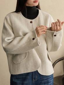 Dazy-Less Women's Loose Business Casual Commuter Elegant Short Thick Jacket, Regular Overcoat For Autumn & Winter