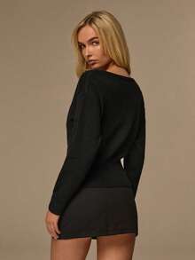 Glamine Women's Elegant V-Neck Metal Button Knit Pullover In Black - Black - View 2