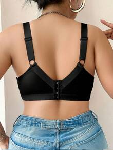 DesireSculpt Plus Size Solid Color Mesh & Lace Patchwork Underwire Bra - Black - View 2