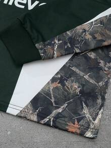 PAVTROS 1pc Men's Loose Fit Pullover Sweatshirt, Camouflage Racing Graphic, Contrast Color Design, Short Sweatshirt, Casual Daily Wear For Young Adults, Autumn/Winter, Great Gift Idea Streetwear, Long Sleeve Top - Dark Green - View 4