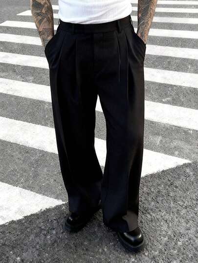 Manfinity Bizformal Men's Casual Everyday Office Commute Slim Fit Solid Color Slant Pocket Suit Pants