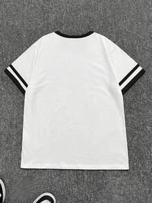 Manfinity Dauomo Kaos Kasual Pria dengan Motif Grafis Blok Warna, Potongan Longgar, Kerah Bulat, Cocok untuk Semua Musim - MultiWarna - View 2