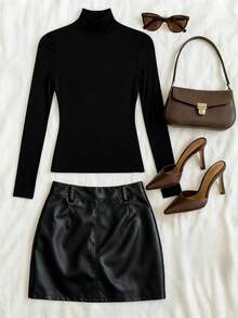 Maija Áo len nữ màu đen trơn, dáng ôm, cổ cao, tay dài, kiểu dáng tối giản, thanh lịch, phù hợp cho đi làm, công sở, đi chơi. Áo cổ cao thời trang, thích hợp cho những dịp đặc biệt. - màu đen - Xem 7