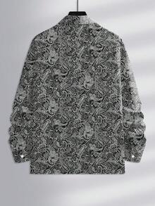 Manfinity Homme 男士佩斯利印花单排扣长袖衬衫，舒适秋冬款式，适合冬季、圣诞节等各种场合，也是外出穿着的理想选择。 - 彩色 - 查看 2