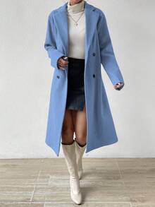 RosyDaze Women's Solid Color Minimalist Casual Turndown Collar Long Sleeve Overcoat - Baby Blue - View 6