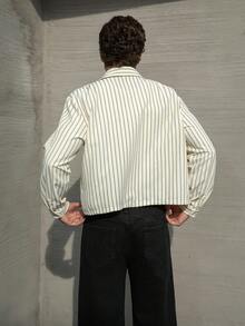 Manfinity Homme 男士条纹休闲长袖衬衫 - 杏色 - 查看 2