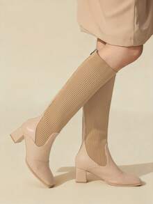 CUCCOO BASICS Cuccoo Women's Fashionable High Heel Knee-High Boots For Daily Wear - Apricot - View 3