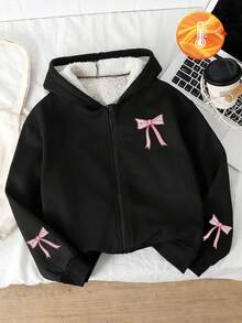 Sparklyn 1 件女童针织羊毛夹克，前拉链，蝴蝶刺绣，可爱时尚，适合秋冬 - 黑色 - 查看 3