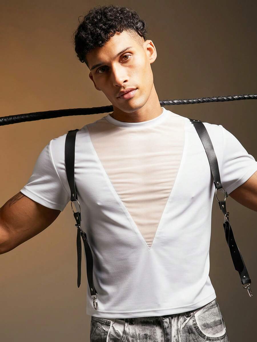 FeverCity Men's Knit Casual Loose Fit Short Sleeve T-Shirt - White - View 1