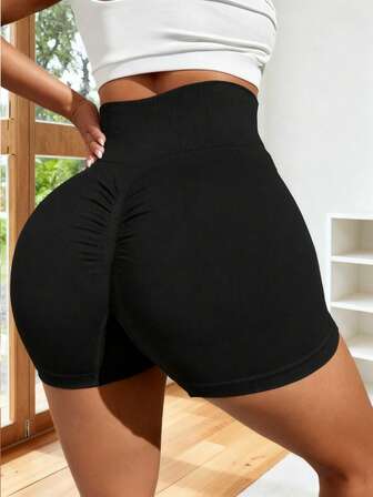 Shorts da ciclista sportivo ad alta elasticità senza cuciture, pantaloncini neri, pantaloncini elasticizzati