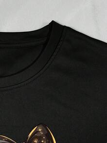 EMERY ROSE Women's Casual Numeric Print Round Neck Short Sleeve T-Shirt, Versatile - Black - View 3