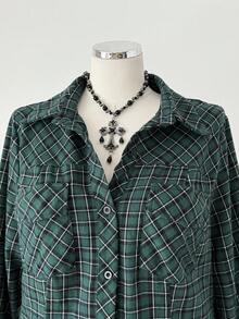 Sunspun Plus Size Women Long Sleeve Single-Breasted Casual Dark Style Patterned Shirt - Multicolor - View 4