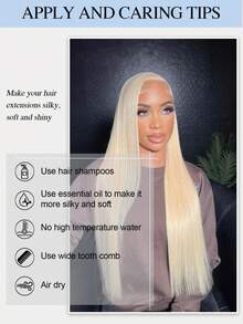 Extensii de păr croșetat Sraight Remy 100% păr uman, pre-separate, păr mătăsos, drept, cu pene, extensii de păr drepte, S613, blond miere, culoare aurie - S613 - Vizualizare 12