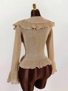 Y2K Amplova Women's Fashionable Sexy & Sweet Ruffle Flare Sleeve Cardigan, Autumn/Winter Thanksgiving And New Year, - Multicolor - View 9