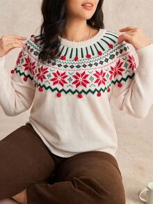 Nubod Set de 2 suéteres de punto con decoración de copos de nieve navideños, estilo vintage versátil y de moda para tallas grandes, conjunto a juego