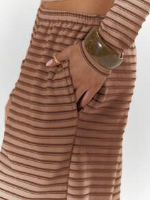 MUSERA Low Rise Striped Wide Leg Trousers Fall Autumn Cosy Cute Casual Coffee Club  Party Summer - Brown - View 6