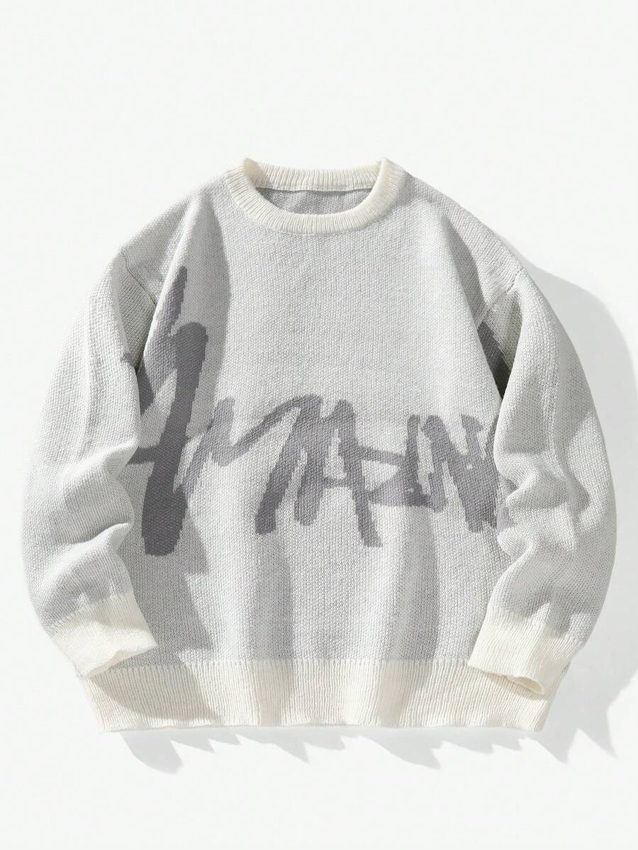 Manfinity EMRG 男士字母图案圆领长袖套头毛衣，秋冬