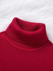 Váy len trắng trơn cổ lọ dài vừa phải cho bé gái, phong cách cổ điển đa năng thoải mái, phù hợp cho mùa thu/đông - Đỏ - Xem 5