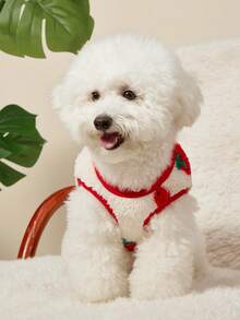 PETSIN 1件宠物猫狗通用可爱红色草莓印花双面弹力毛绒舒适保暖开襟纽扣狗狗无袖外套 - 彩色 - 查看 4