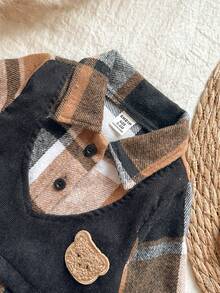 SHEIN 2件套男婴棕色格子灯芯绒二合一套装和黑色灯芯绒裤子 - 彩色 - 查看 4