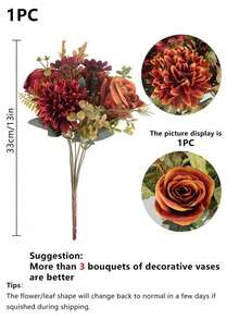 1支/3支仿真牡丹花丝绣球花，秋季家居装饰配件，情人节花瓶，婚礼花束，花园玫瑰拱门，客厅装饰，新年装饰，装饰花盆，情人节礼物 - 亮橙色 - 查看 5