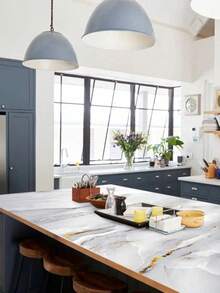 1卷加厚大理石纹防水防油污自粘墙纸卷，适用于厨房台面橱柜架衬垫抽屉装饰家居装修翻新 - 白金 - 查看 5