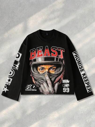 Sudadera con capucha estampada para hombre, estilo callejero retro