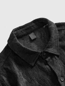 ROMWE MEN Goth 男士深色哥特风格单排扣休闲长袖衬衫 - 黑色 - 查看 3